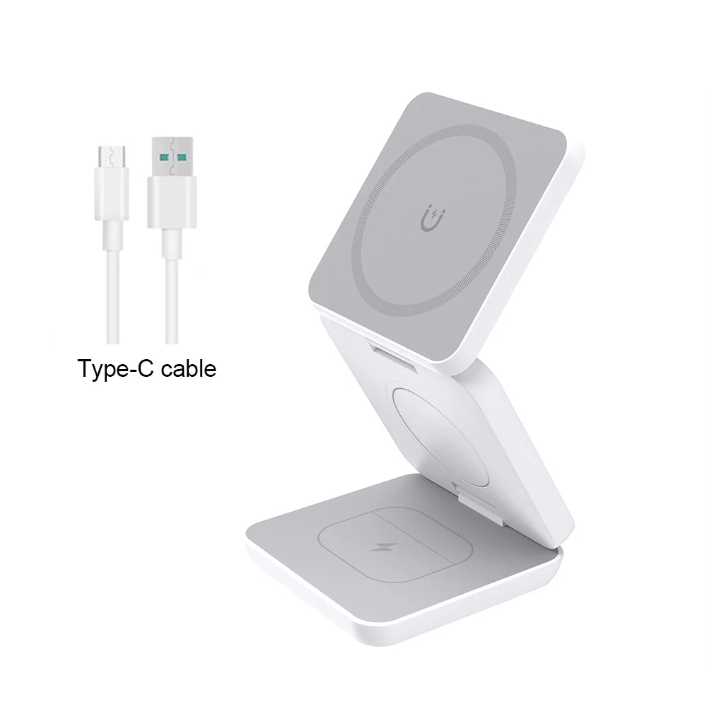 Station de charge magnétique sans fil pliable 3 en 1 pour iPhone et Apple Watch